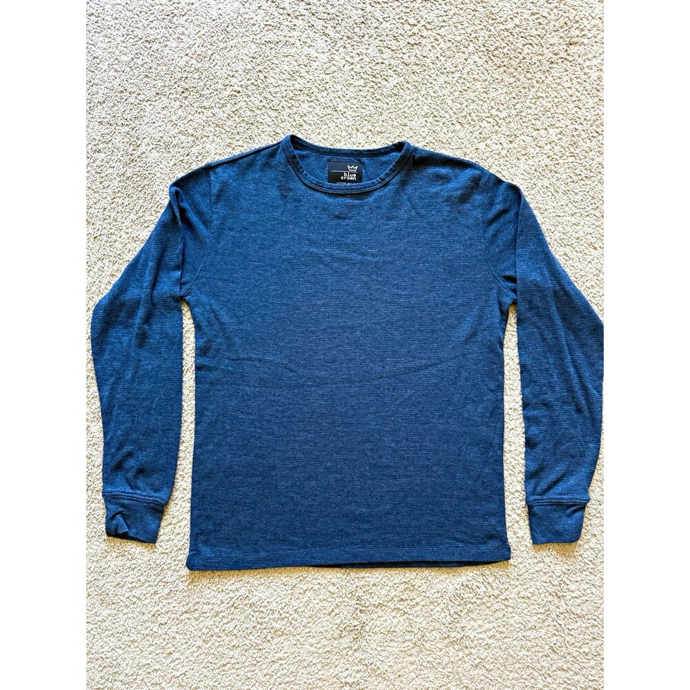 Blue Crown Men's XL Regular Blue Solid Knit Crew Neck Pullover Sweater Logo